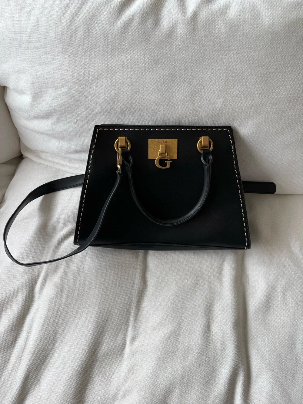 GUESS Black Satchel with Gold Accent G Logo